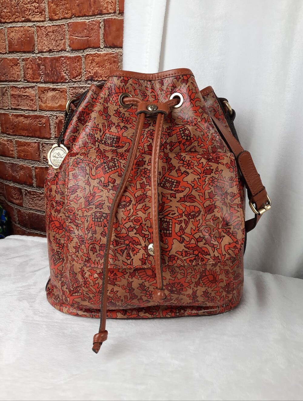 Patricia Nash Genuine Italian Leather Drawstring Bucket Bag